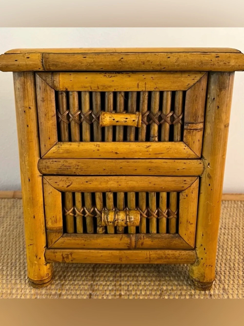 Vintage Bamboo Two-Drawer Chest jewelry organizer or makeup